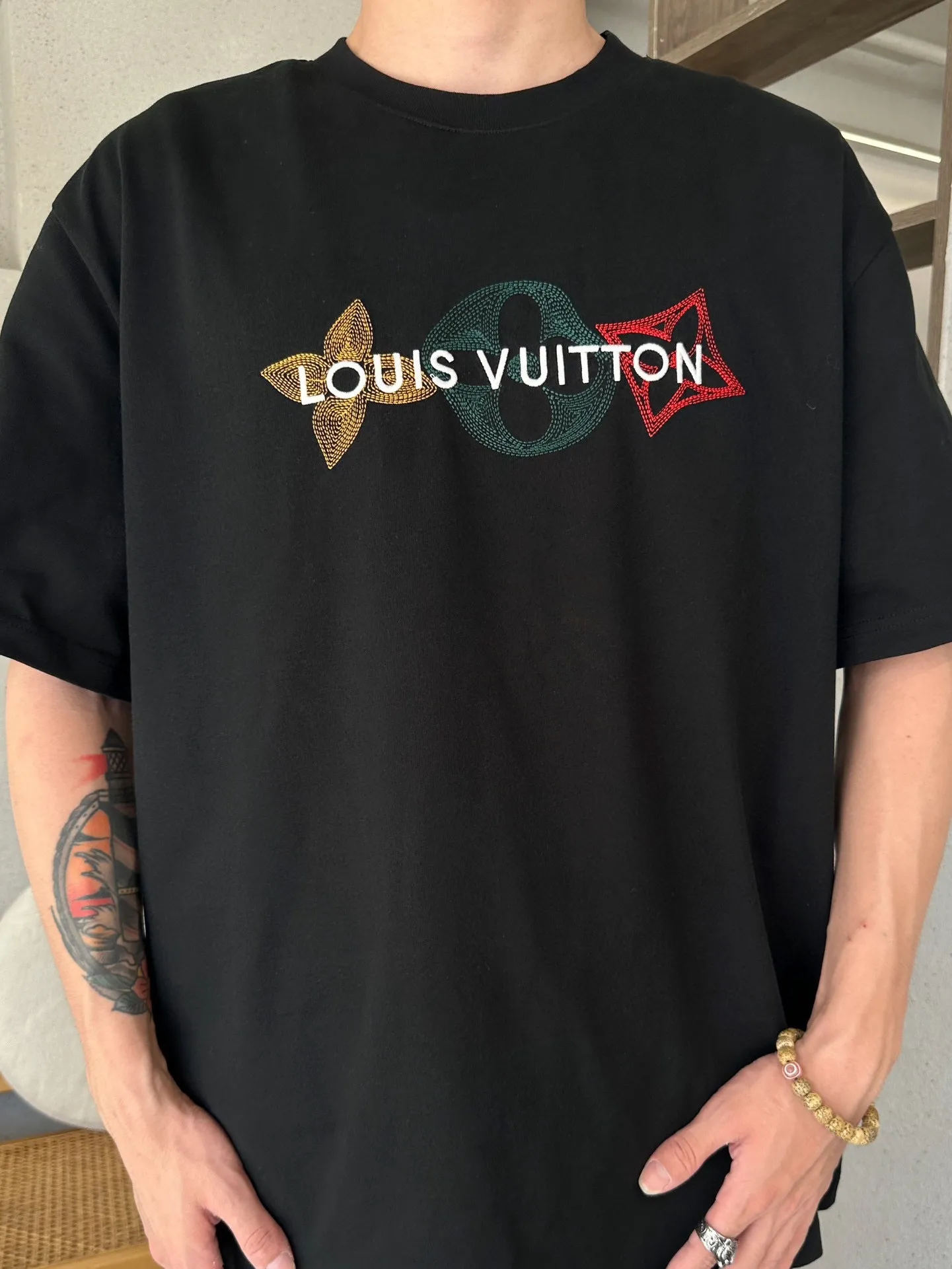 Louis Vuitton/Louis Vuitton 24ss embroidered three-letter short sleeves